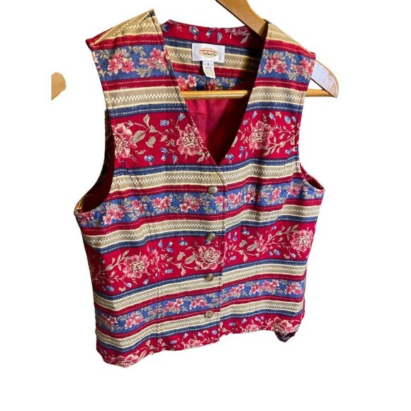 Talbots Cottagecore Red Floral Patterned Buttoned Sleeveless Vest Sz S - Picture 3 of 9
